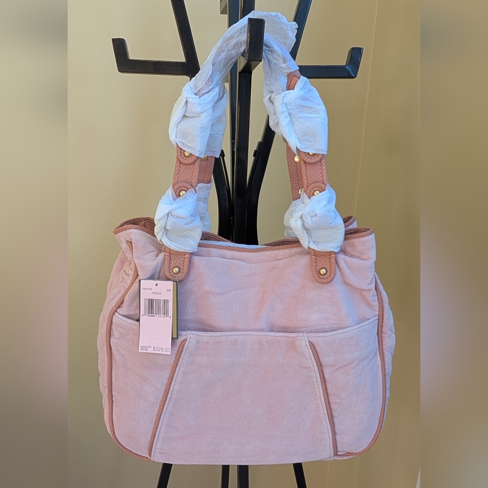 RARE, VINTAGE, Y2K NWT Juicy Couture HELENA Powder Pink Velour Shoulder Bag-$228 - Picture 4 of 16